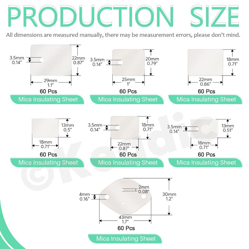 Keadic 420Pcs 7 Style Mica Insulating Sheet Assortment Set, TO-220, TO-3P, TO-3P11, TO-3PL, to-3 Transistor Insulator Pads Thermal Insulation Repair Parts for Lighting Electronics - Image 2